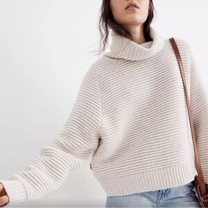 J.Crew cropped Side-Button Turtleneck Sweater Of White Ivory Cotton Merino blend
